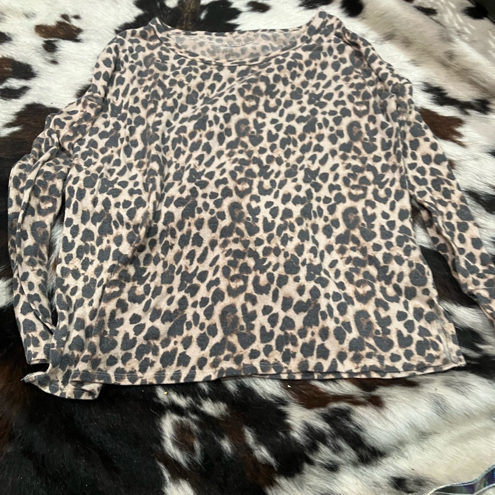 Victoria's Secret Leopard Print Long Sleeve Top - Taupe & Black